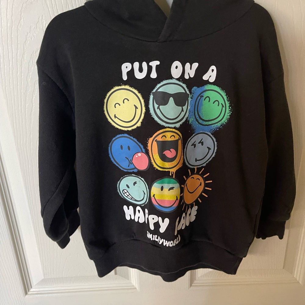 H&M Black Hoodie with Colorful Smiley Faces